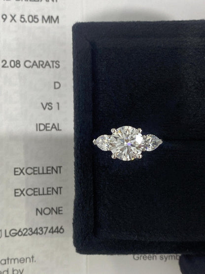 Marquise Shaped Three Stone Lab Grown Diamond Engagement Ring