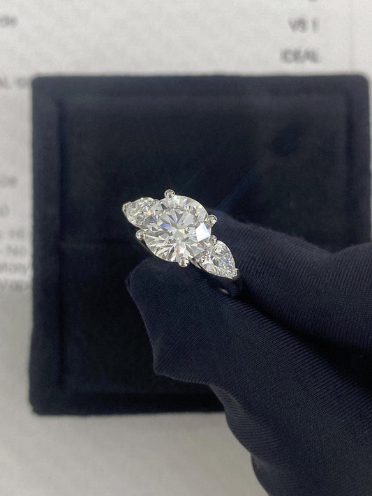 Marquise Shaped Three Stone Lab Grown Diamond Engagement Ring