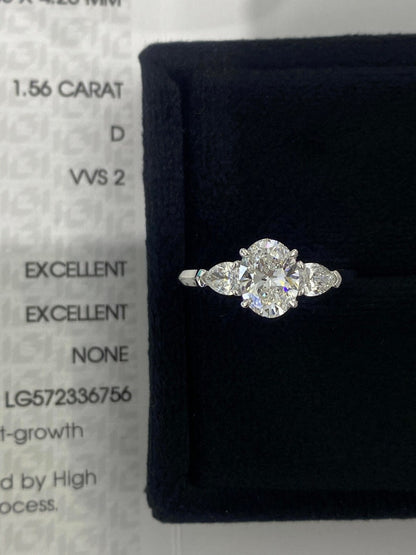 Marquise Shaped Three Stone Lab Grown Diamond Engagement Ring