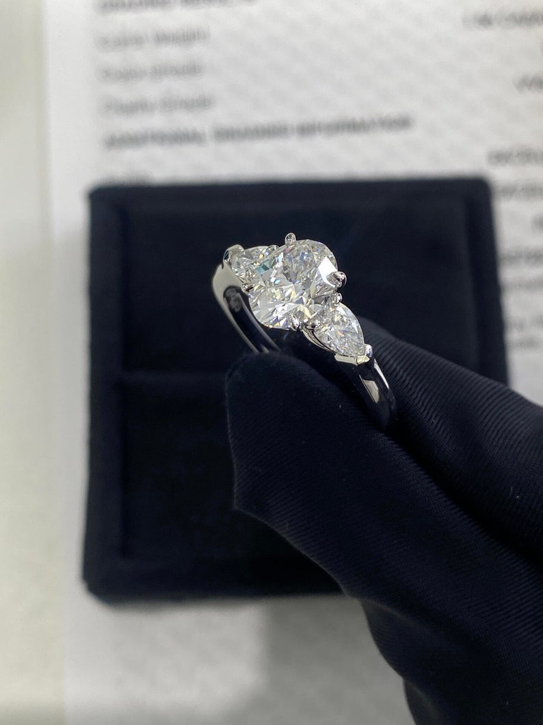 Marquise Shaped Three Stone Lab Grown Diamond Engagement Ring