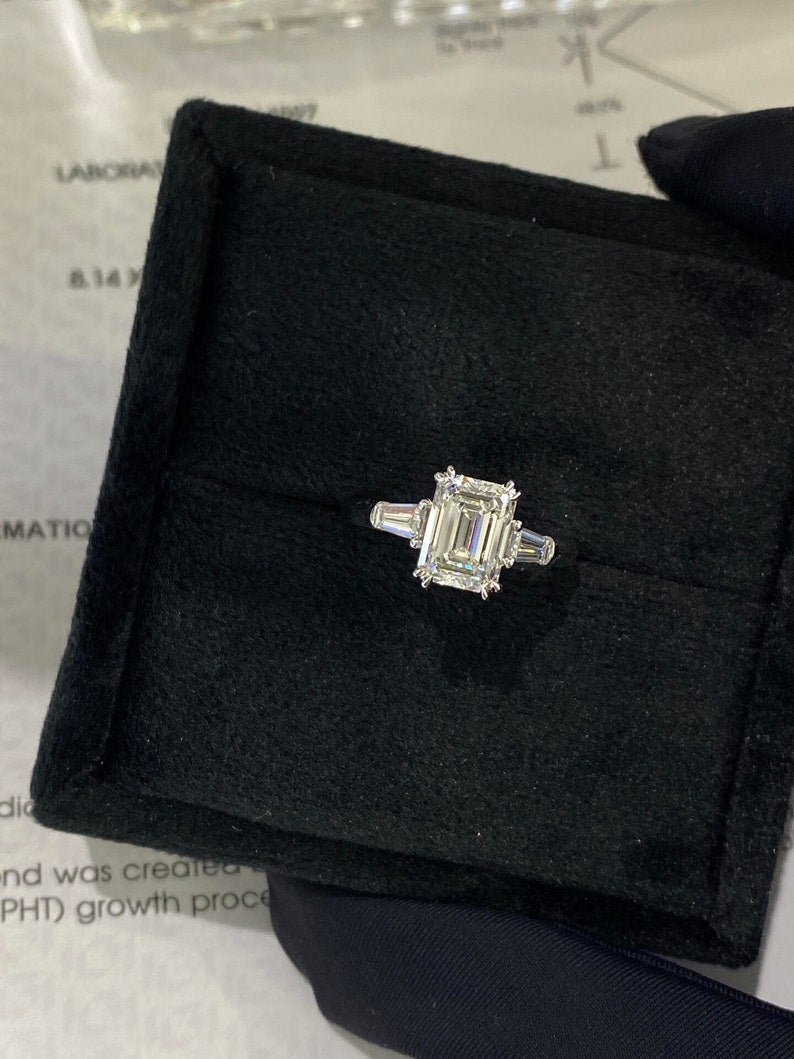 Marquise Shaped Three Stone Lab Grown Diamond Engagement Ring