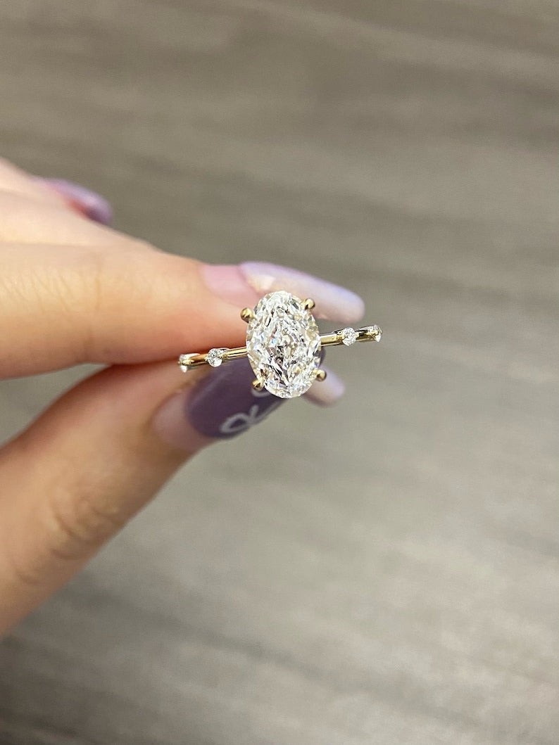 Marquise Shaped Three Stone Lab Grown Diamond Engagement Ring