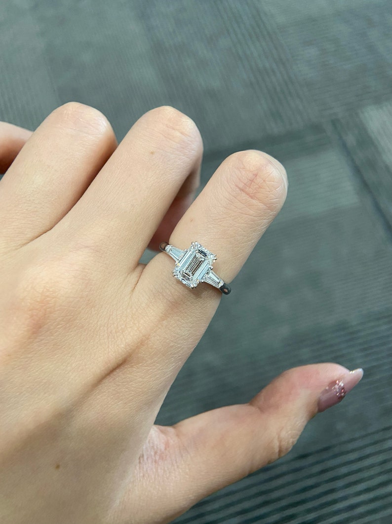 Marquise Shaped Three Stone Lab Grown Diamond Engagement Ring