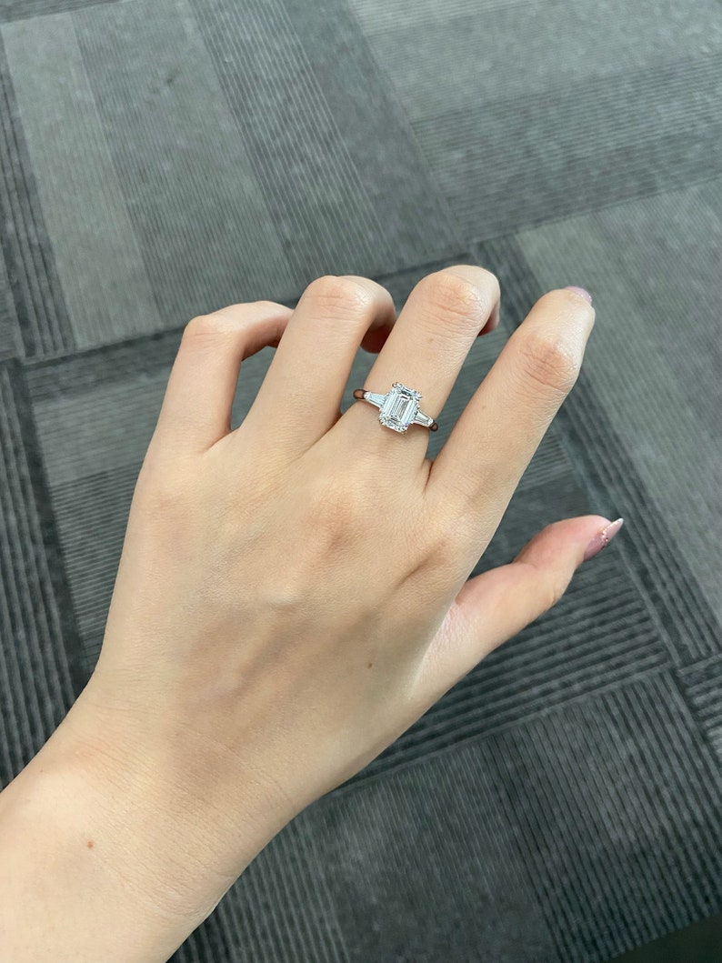 Marquise Shaped Three Stone Lab Grown Diamond Engagement Ring