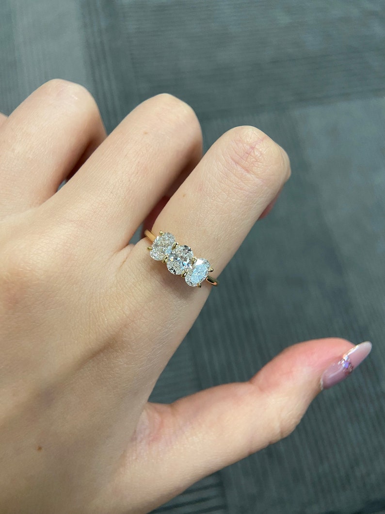 Marquise Shaped Three Stone Lab Grown Diamond Engagement Ring