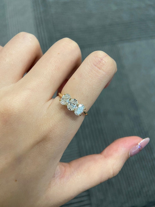 Marquise Shaped Three Stone Lab Grown Diamond Engagement Ring