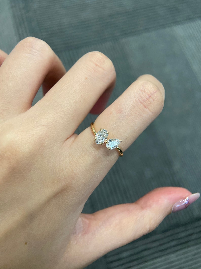 Marquise Shaped Three Stone Lab Grown Diamond Engagement Ring