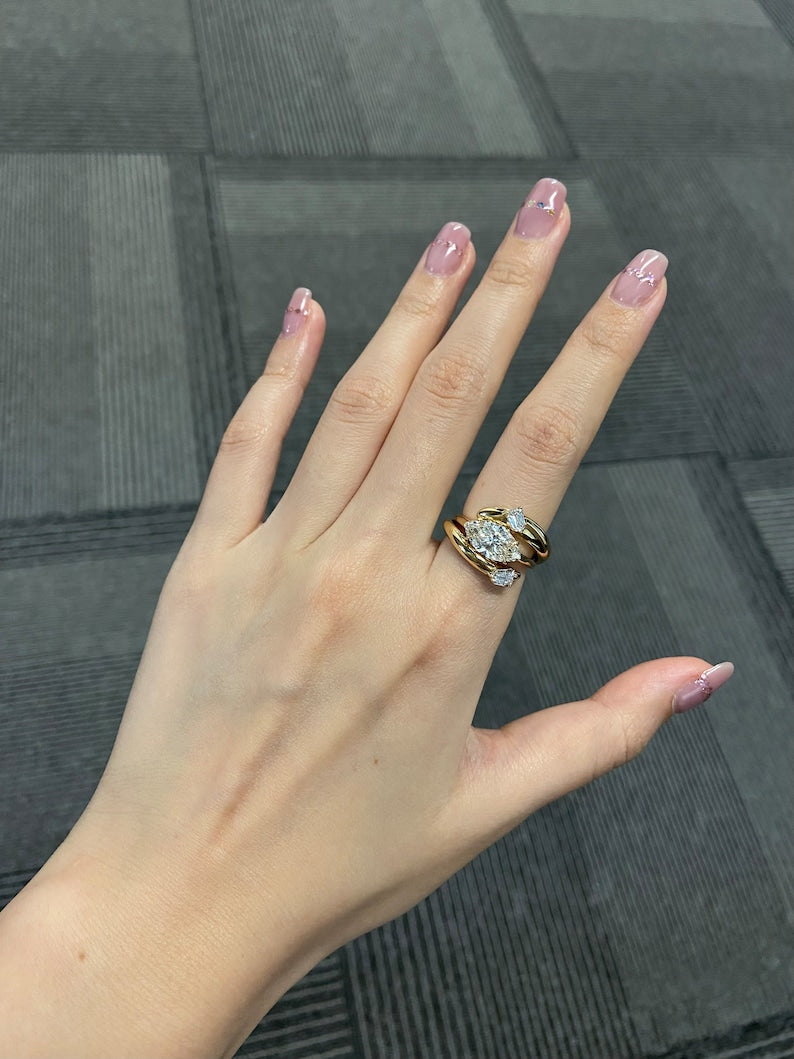 Marquise Shaped Three Stone Lab Grown Diamond Engagement Ring