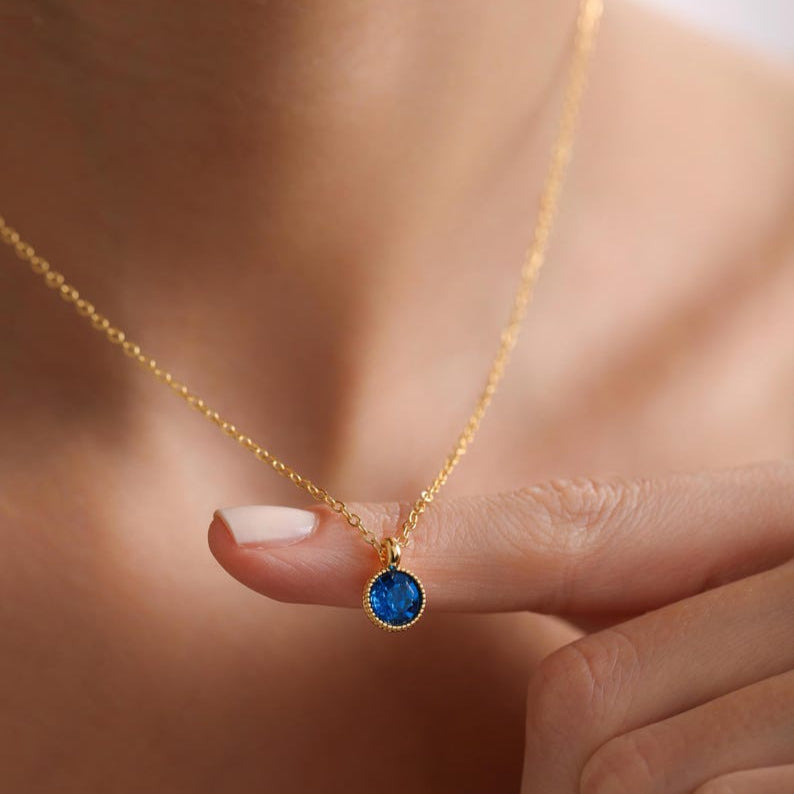 0.20 CT Round Solitaire Blue Topaz Gemstone Necklace