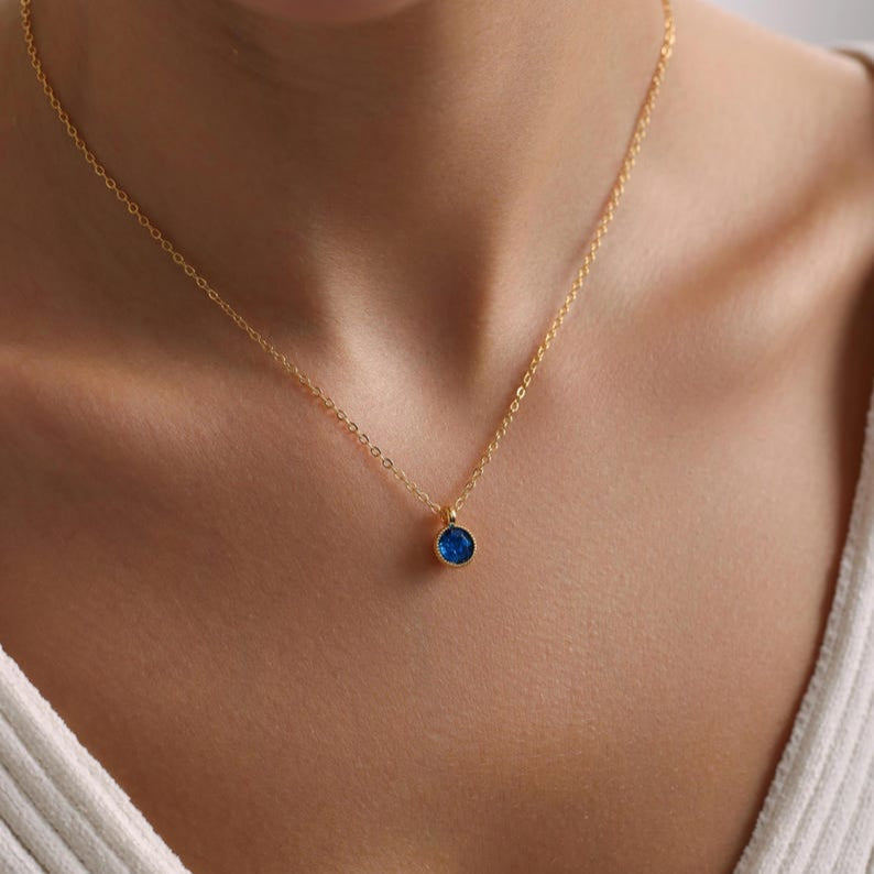 0.20 CT Round Solitaire Blue Topaz Gemstone Necklace