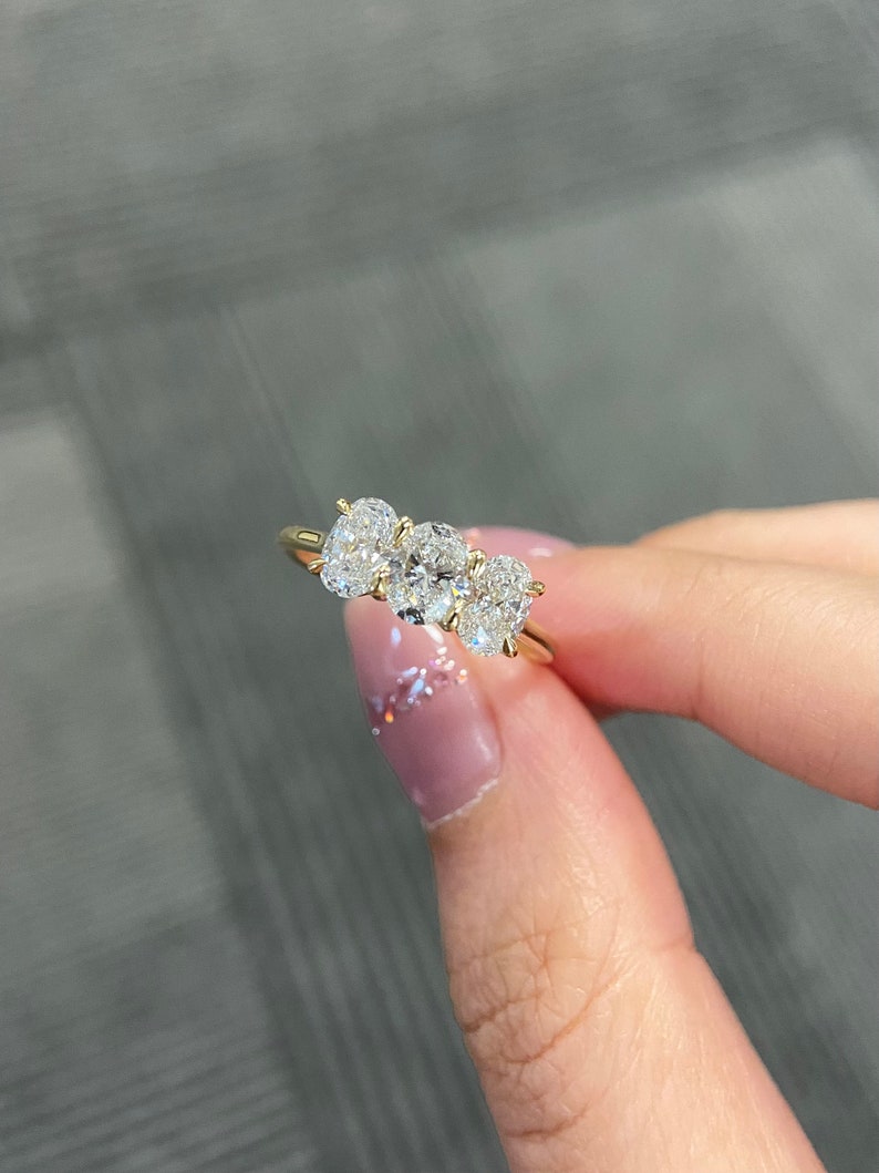 Marquise Shaped Three Stone Lab Grown Diamond Engagement Ring