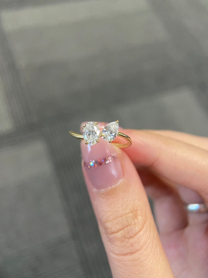 Marquise Shaped Three Stone Lab Grown Diamond Engagement Ring