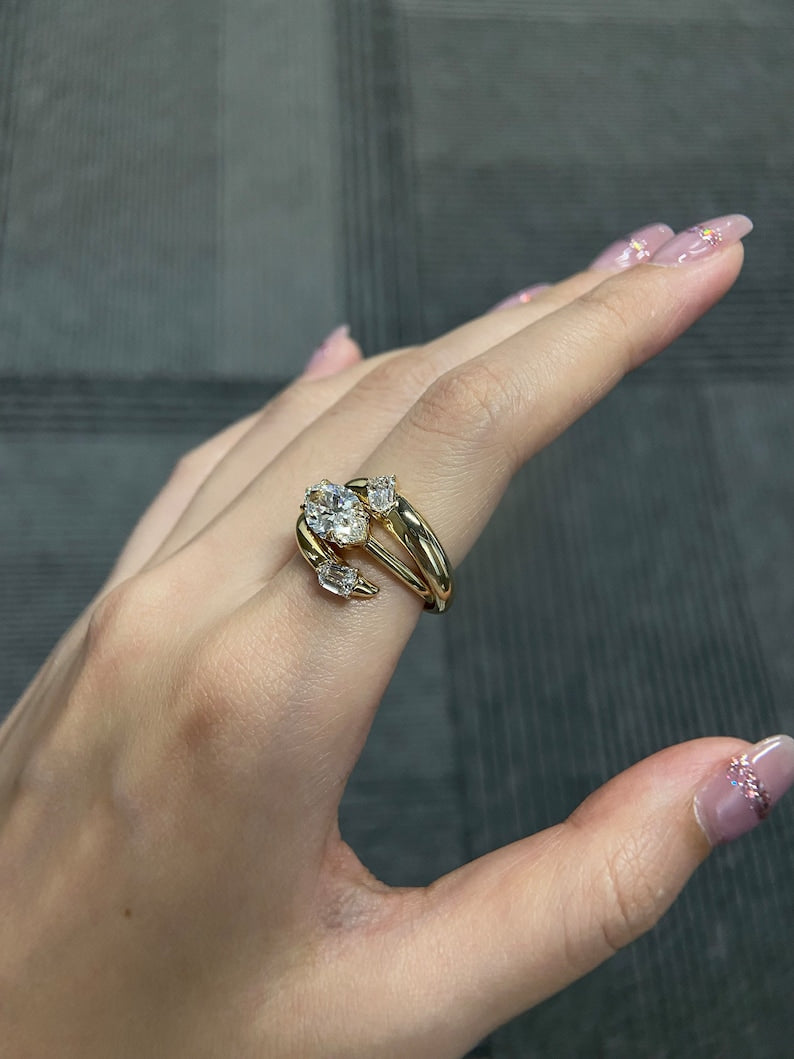 Marquise Shaped Three Stone Lab Grown Diamond Engagement Ring