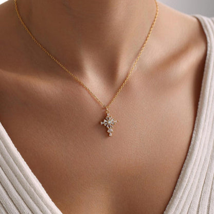 0.4 TCW Round & Bageutte Cut Cross Moissanite Necklace