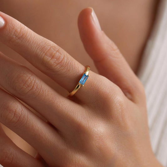 0.5 CT Baguette Solitaire Blue Topaz Gemstone Engagement Ring