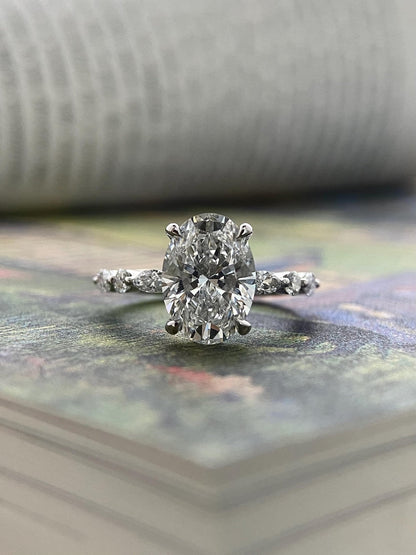 Marquise Shaped Three Stone Lab Grown Diamond Engagement Ring