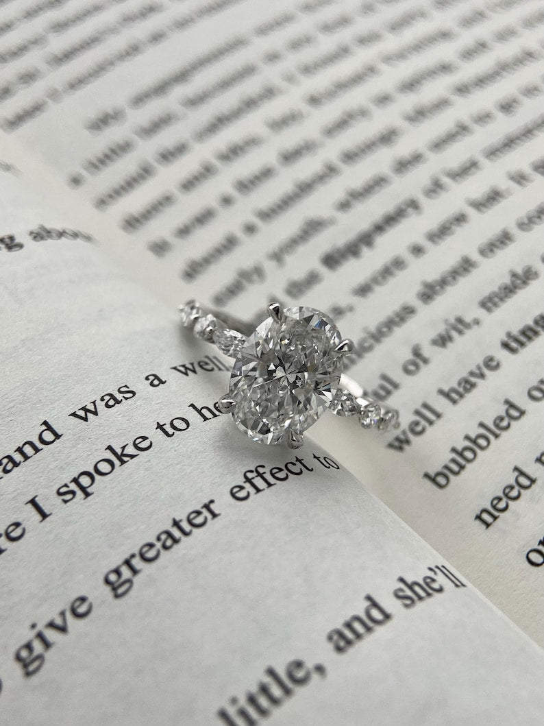 Marquise Shaped Three Stone Lab Grown Diamond Engagement Ring