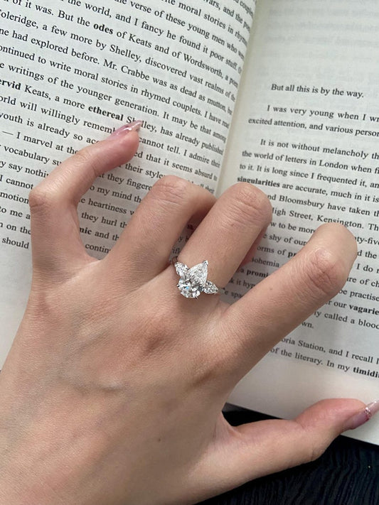 Marquise Shaped Three Stone Lab Grown Diamond Engagement Ring