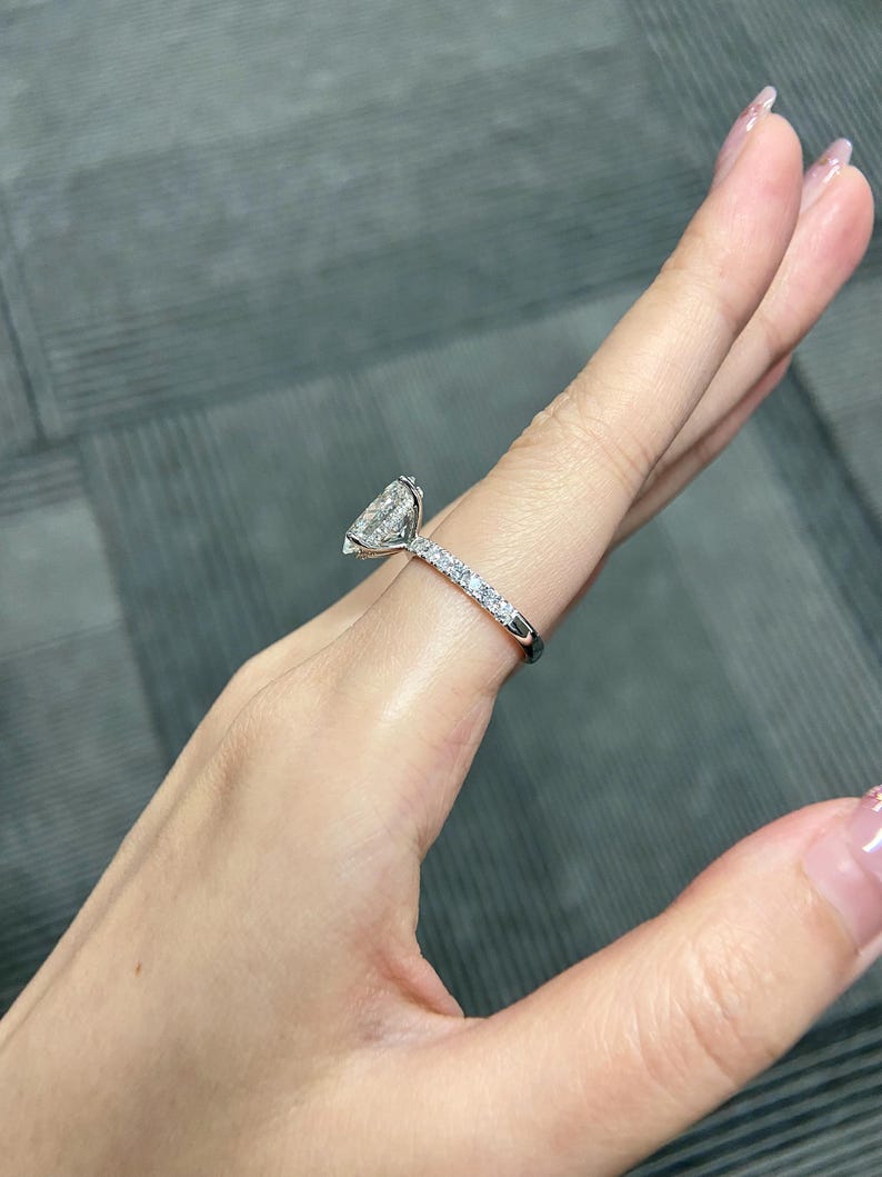 Marquise Shaped Three Stone Lab Grown Diamond Engagement Ring