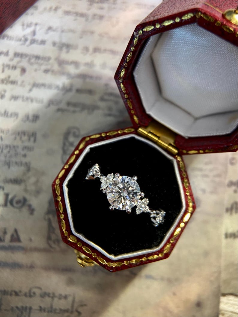 Marquise Shaped Three Stone Lab Grown Diamond Engagement Ring