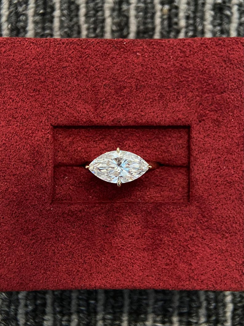 Marquise Shaped Three Stone Lab Grown Diamond Engagement Ring