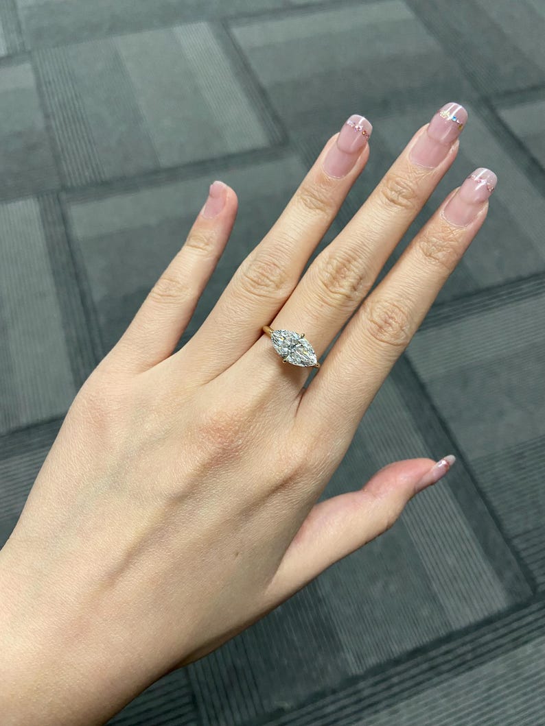 Marquise Shaped Three Stone Lab Grown Diamond Engagement Ring