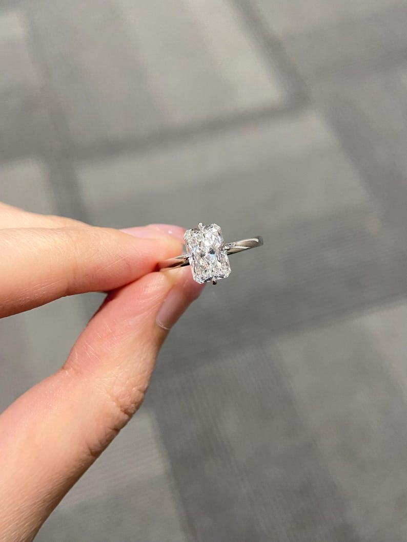 Marquise Shaped Three Stone Lab Grown Diamond Engagement Ring