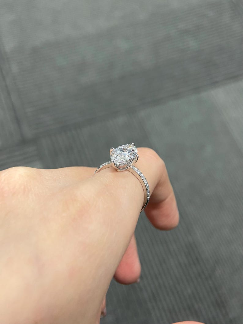Marquise Shaped Three Stone Lab Grown Diamond Engagement Ring