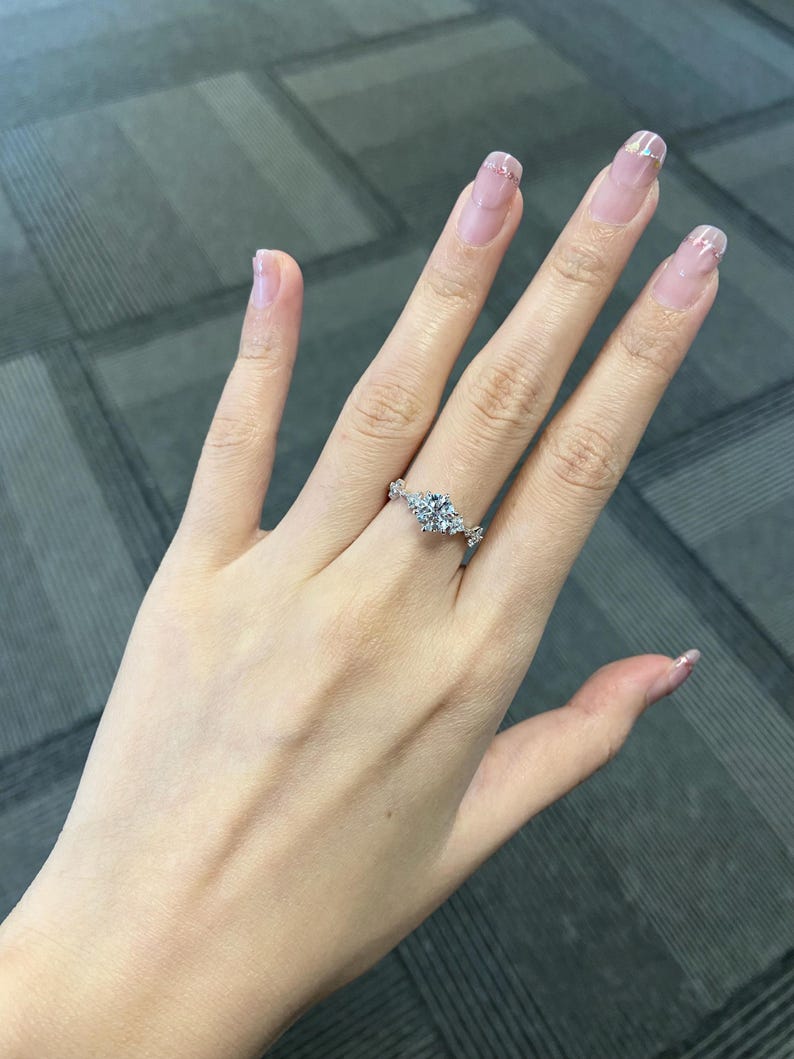 Marquise Shaped Three Stone Lab Grown Diamond Engagement Ring