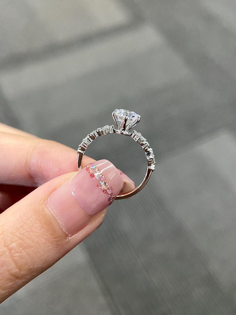 Marquise Shaped Three Stone Lab Grown Diamond Engagement Ring