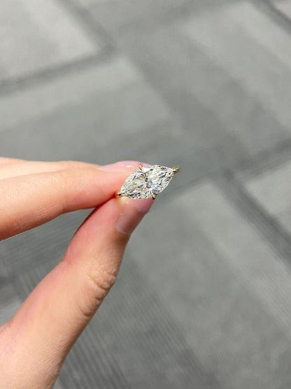 Marquise Shaped Three Stone Lab Grown Diamond Engagement Ring
