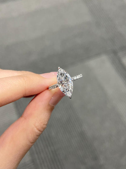 Marquise Shaped Three Stone Lab Grown Diamond Engagement Ring