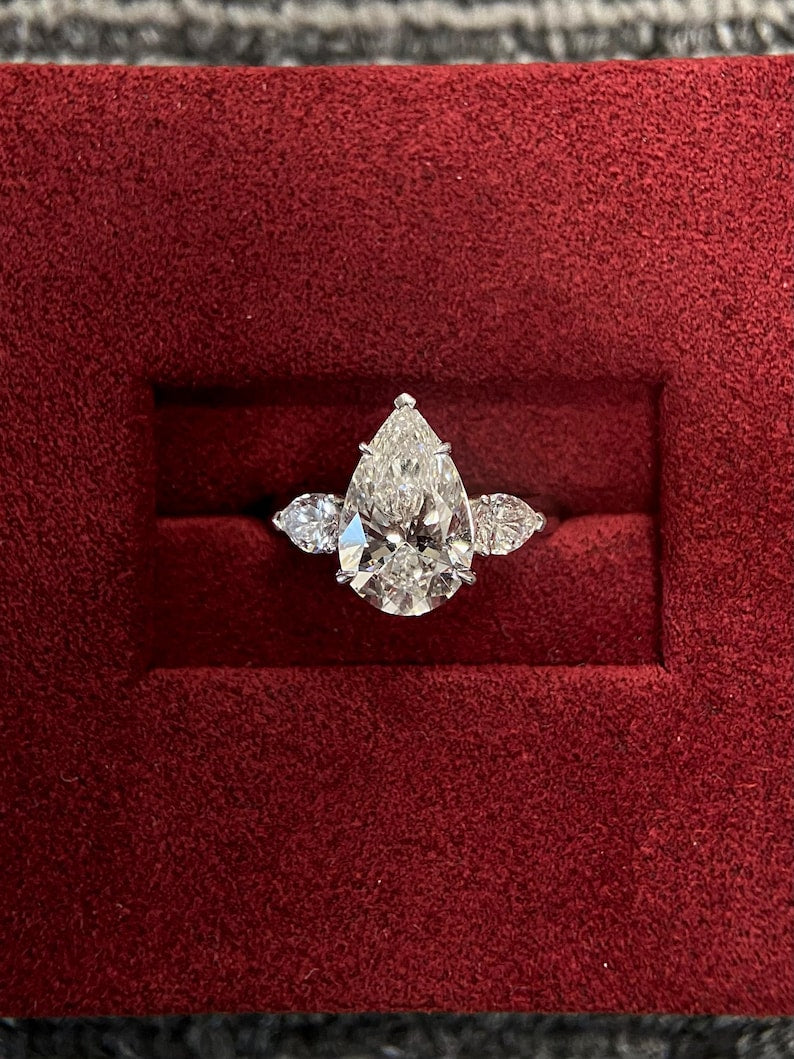 Marquise Shaped Three Stone Lab Grown Diamond Engagement Ring