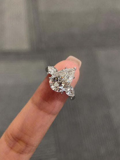 Marquise Shaped Three Stone Lab Grown Diamond Engagement Ring