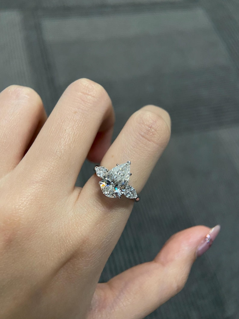 Marquise Shaped Three Stone Lab Grown Diamond Engagement Ring