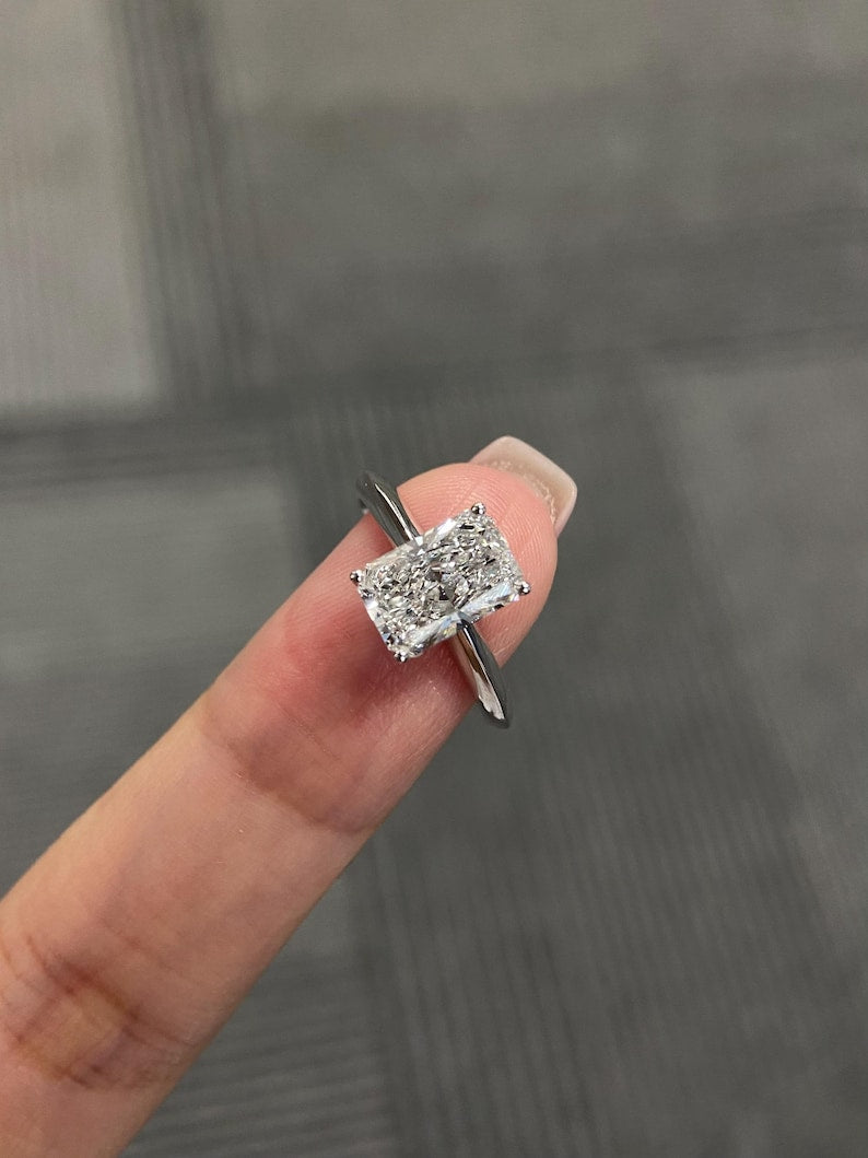 Marquise Shaped Three Stone Lab Grown Diamond Engagement Ring