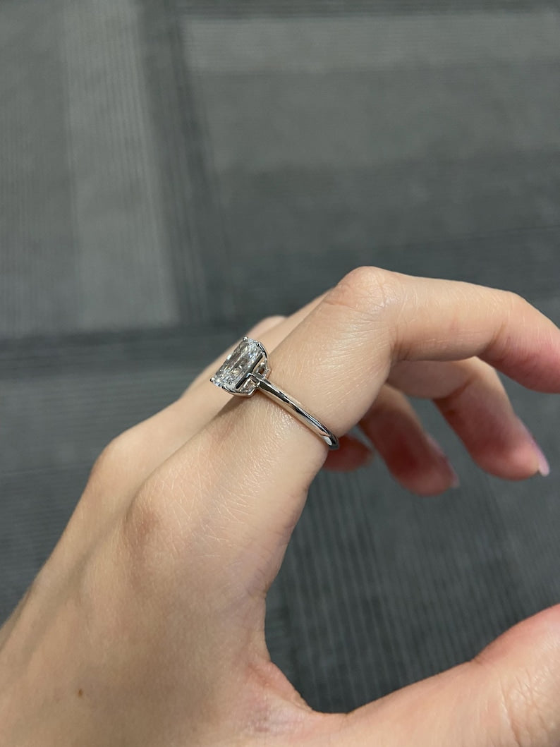 Marquise Shaped Three Stone Lab Grown Diamond Engagement Ring