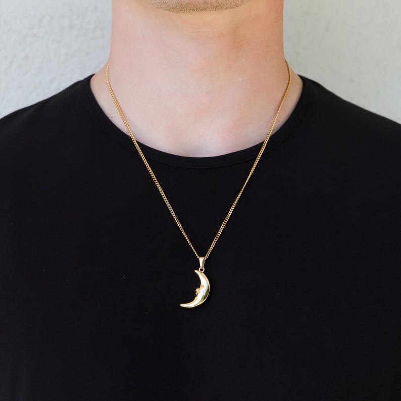 Crescent Moon Pendant Necklace For Men