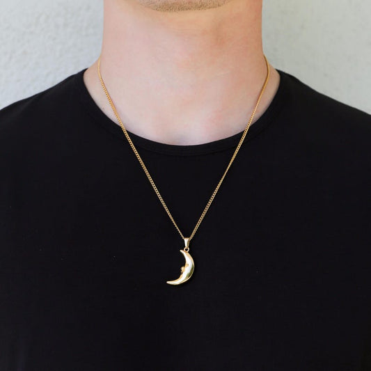 Crescent Moon Pendant Necklace For Men