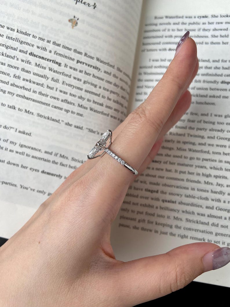 Marquise Shaped Three Stone Lab Grown Diamond Engagement Ring