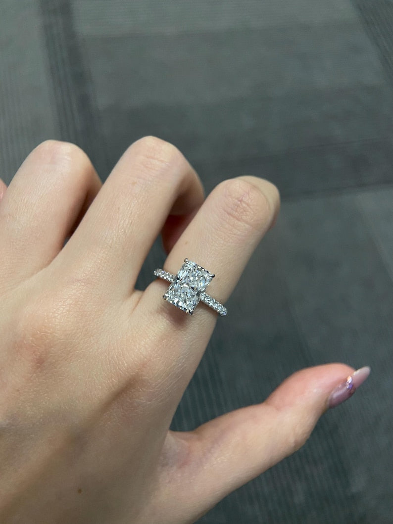 Marquise Shaped Three Stone Lab Grown Diamond Engagement Ring