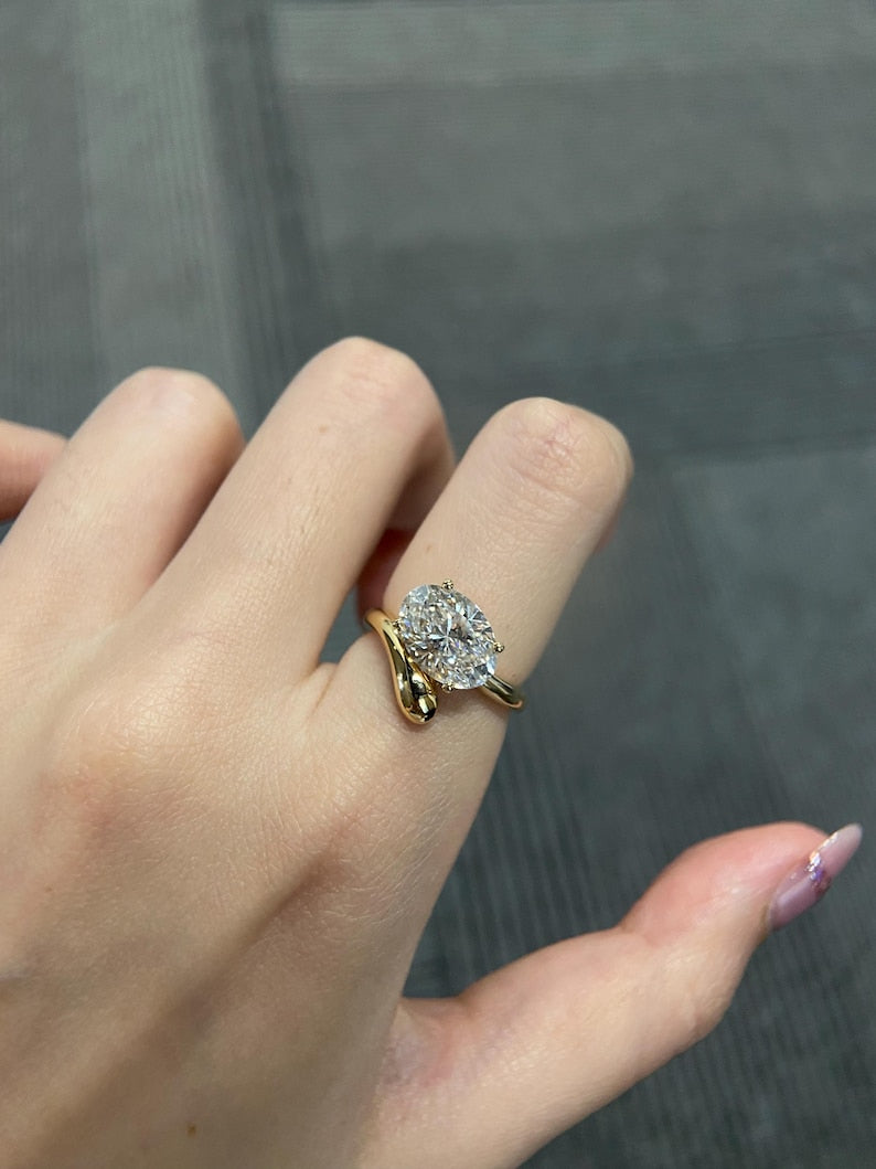 Marquise Shaped Three Stone Lab Grown Diamond Engagement Ring