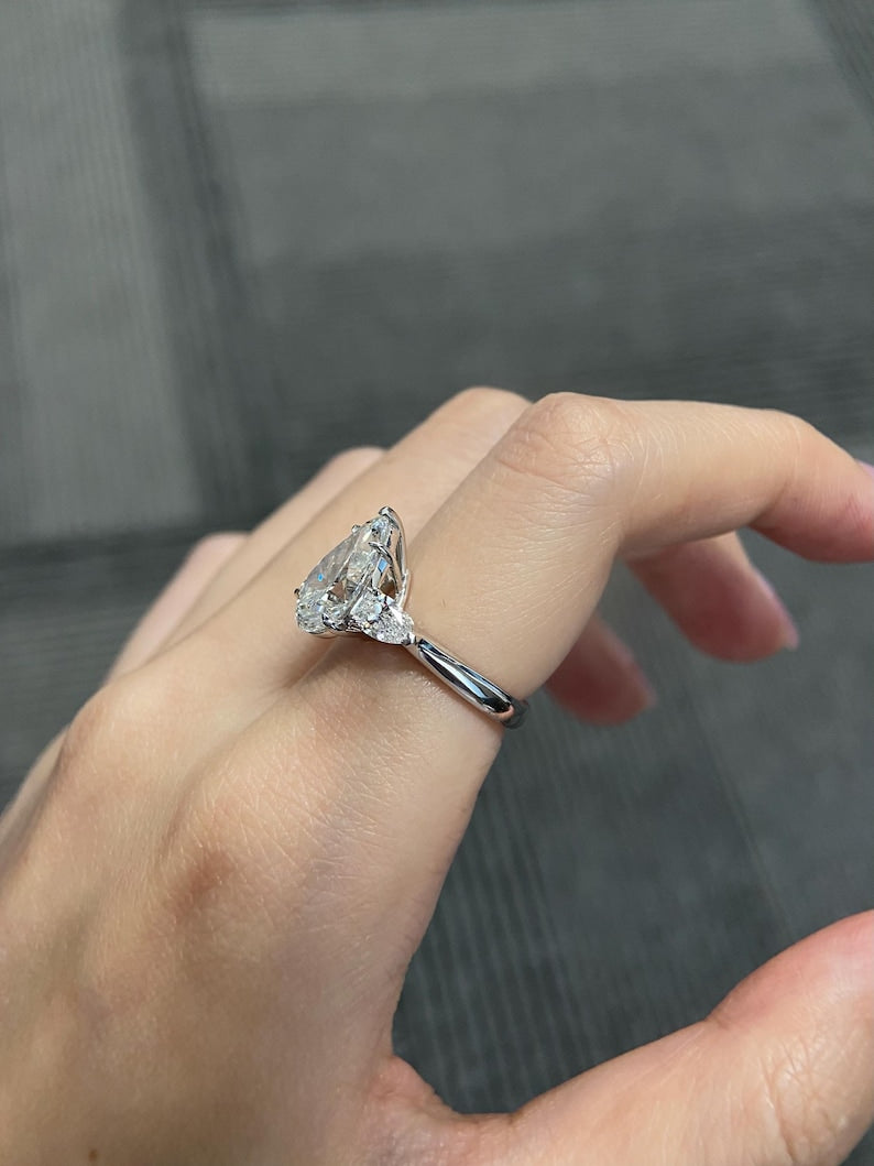 Marquise Shaped Three Stone Lab Grown Diamond Engagement Ring