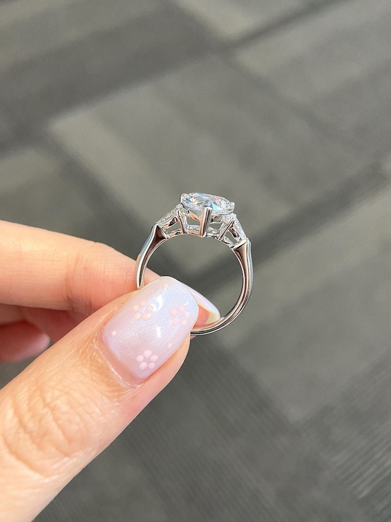 Marquise Shaped Three Stone Lab Grown Diamond Engagement Ring