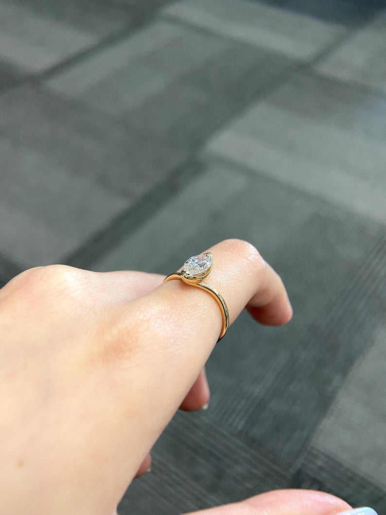 Marquise Shaped Three Stone Lab Grown Diamond Engagement Ring