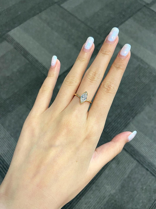 Marquise Shaped Three Stone Lab Grown Diamond Engagement Ring