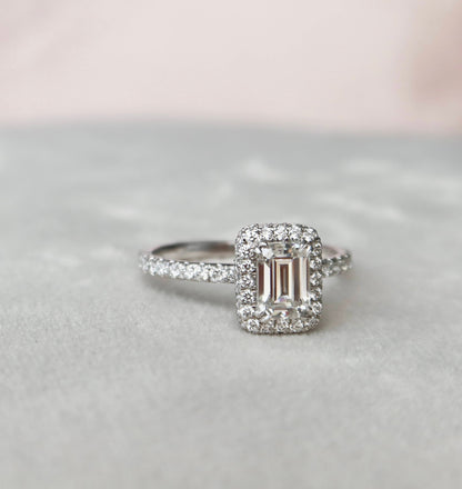 1.0 CT Emerald Halo & Pave Style Moissanite Engagement Ring 5