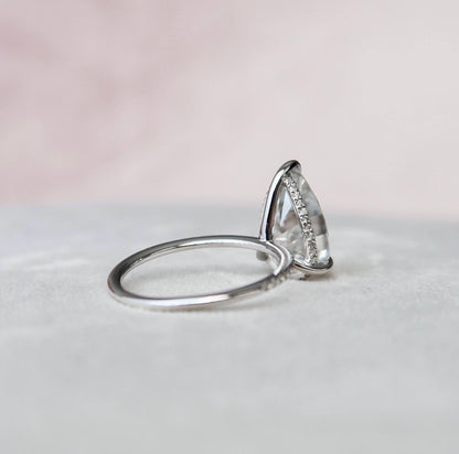 4.5 CT Pear Cut Hidden Halo Pave Setting Moissanite Engagement Ring 6