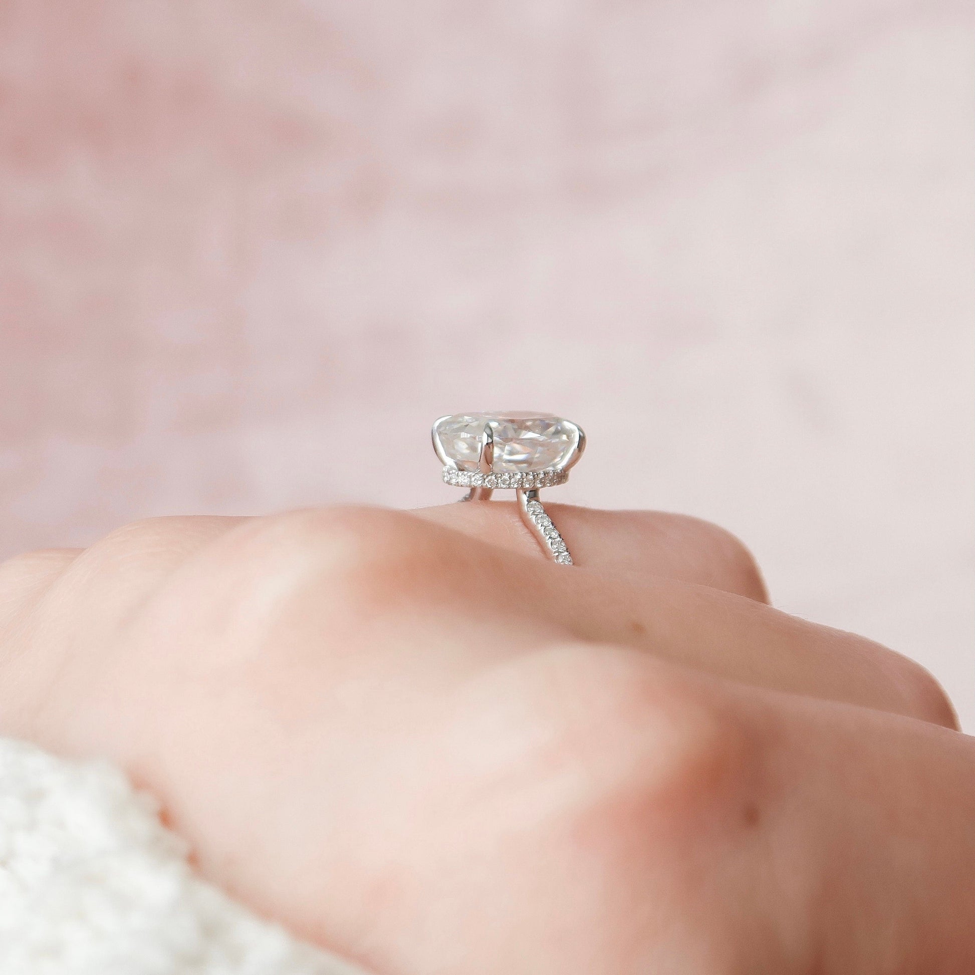 3.5 CT Oval Cut Hidden Halo Pave Setting Moissanite Engagement Ring 11