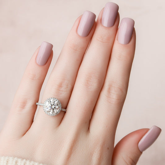 3.0 CT Round Cut Halo & Pave Style Moissanite Engagement Ring 7